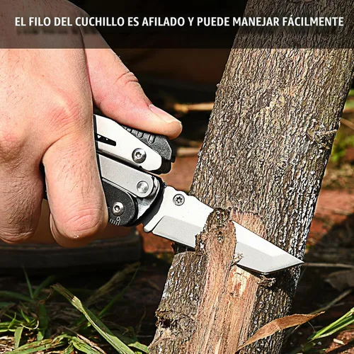Vista 6 de THE FRONT Multiherramienta 19 en 1, Alicates Multiherramienta con Tijeras Desmontables, Cuchillo Táctico de Camping Multiuso para Supervivencia
