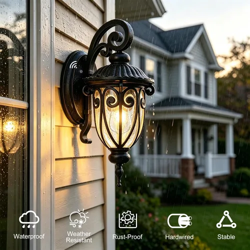 Vista 7 de Lámpara de pared para exteriores con sensor de anochecer a amanecer, accesorio de linterna de pared exterior de 18 pulgadas para casa, iluminación