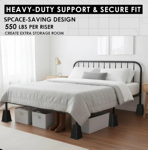 Vista 4 de Elevador para muebles de cama de 3, 5 u 8 pulgadas, versátil elevador para cama y muebles, resistente, apilable, soporta 550 libras cada elevador