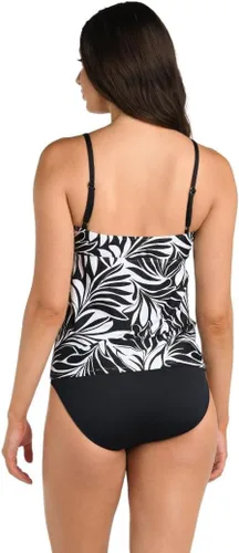 Vista 2 de Top de traje de baño tankini de cuello alto Negro/ Palmas flotantes