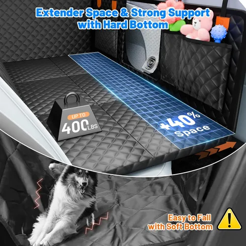 Vista 2 de Funda de Asiento de Coche para Perro para Asiento Trasero con Fondo Rígido, Extensor de Asiento Trasero Impermeable para Perros, Hamaca para Perros