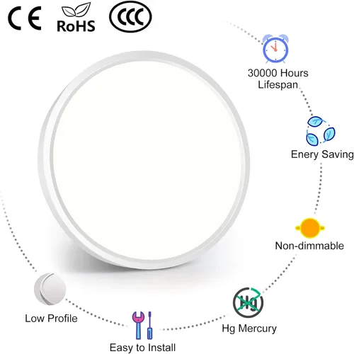 Vista 2 de inShareplus Lámpara de techo LED de 7 pulgadas, color blanco de 12 W (equivalente a 120 W) 5000 K, luces de techo blancas de montaje empotrado