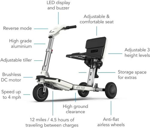 Vista 5 de ATTO - Scooter de movilidad plegable de viaje con alimentación eléctrica de MovingLife, scooter eléctrico portátil de tamaño completo, batería
