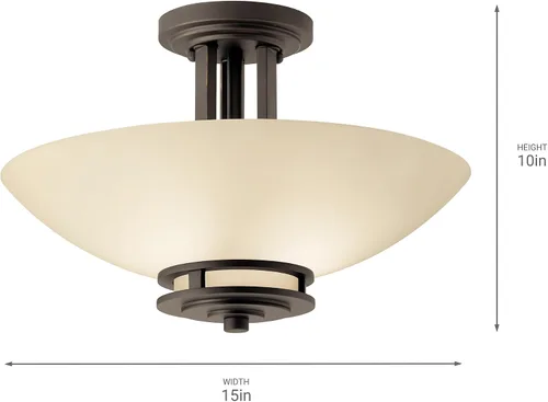 Vista 2 de Kichler Hendrik 15" 2 luces semi empotradas con cristal grabado de color ámbar claro Olde Bronze®