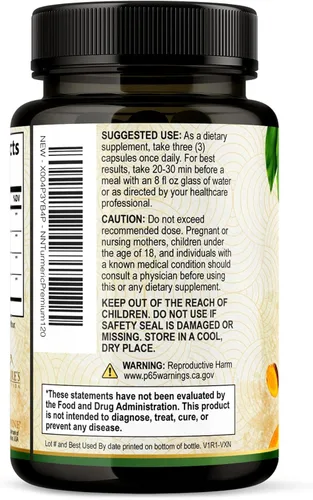 Vista 8 de Suplemento de curcumina de cúrcuma de 1750 mg con cúrcuma y jengibre orgánicos, 95% curcuminoides, pimienta negra BioPerine para una mejor