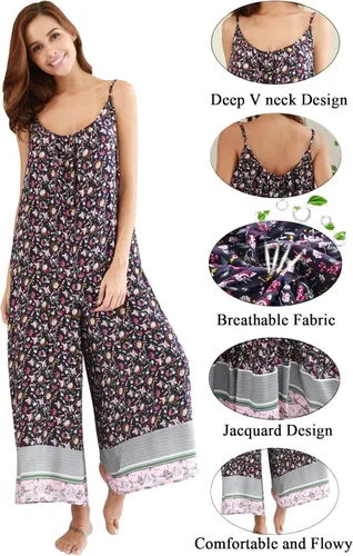 Vista 5 de BUENOS NINOS - Vestido largo de estilo bohemio, estampado floral y cuello en V, para mujer, vestido de estilo étnico con tirantes delgados