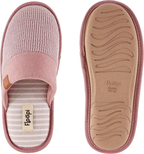 Vista 4 de Floopi Pantuflas para la casa para mujer, pantuflas de punto acanalado suave con espalda cerrada para mujer, múltiples capas de espuma viscoelástica