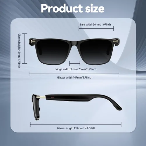 Vista 5 de Lentes inteligentes AI con ChatGPT, lentes Bluetooth, traducción en 129 idiomas, para reproducción de música, llamadas manos libres, impermeable