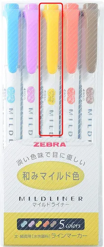 Vista 6 de Zebra Mildliner - Resaltador de doble cara de tinta dorada suave, paquete de 5, juego de notas adhesivas