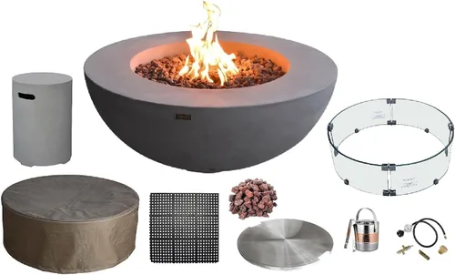 Vista 84 de Elementi+ Mesa de Fuego de Gas Colorado de Hormigón Fundido de 56" Rectangular, Hoguera al Aire Libre con Ignición Electrónica Incluye Cubierta