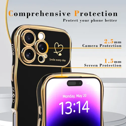 Vista 2 de IAIYOXI Funda para iPhone 11 para mujeres y niñas, bonito diseño ondulado con forma rizada, patrón de corazón, protección de cámara elevada, chapado