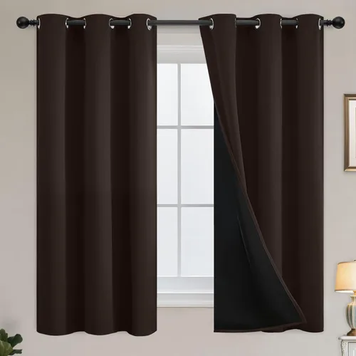 Vista 91 de Yakamok Cortinas 100% opacas para dormitorio, 63 pulgadas de largo, cortinas de bloqueo de luz total con respaldo negro, paneles de ojales sólidos