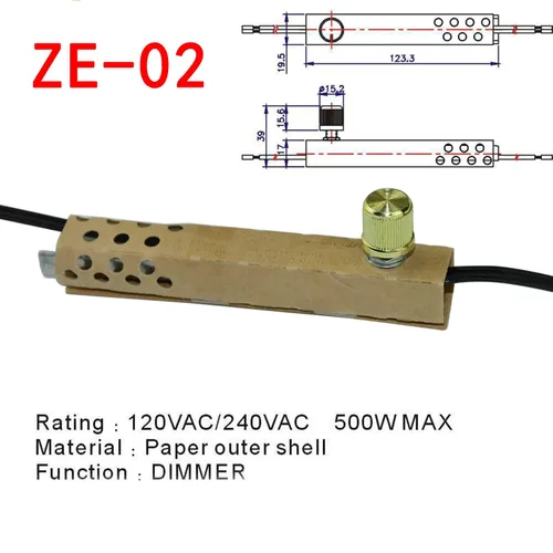 Vista 2 de Zing Ear ZE-02 Interruptor de atenuación giratorio para lámparas de pie halógenas incandescentes luces LED bombillas 120VCA 240VCA 500W MAX Kit