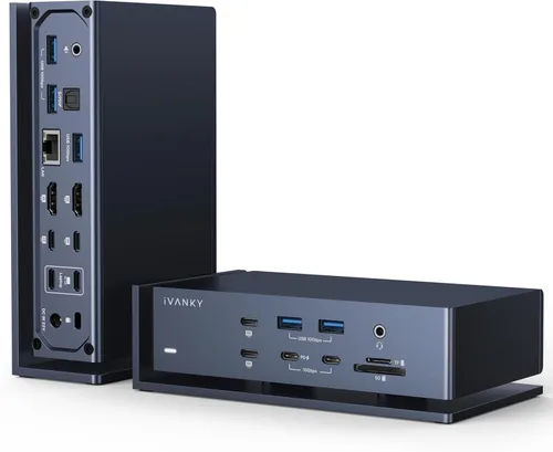 Vista 10 de iVANKY FusionDock Max 1 con adaptador DisplayLink, chips Dual Thunderbolt 4 para seis pantallas extendidas para M5/M4/M3/M2/M1 Pro/Max MacBook, Quad
