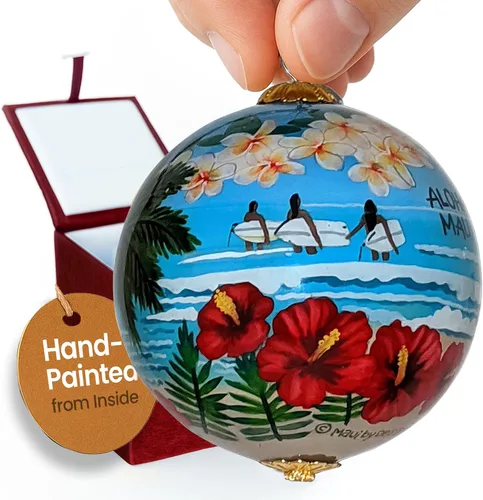 Vista 16 de Cornucopia Maui ornamento de Navidad de cristal pintado a mano con caja de regalo, recuerdo coleccionable CC/M