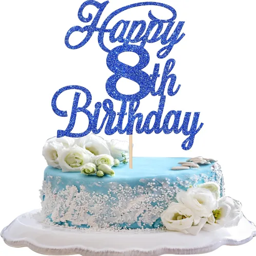Vista 27 de Rsstarxi 1 paquete de decoración para tarta de cumpleaños 8 con purpurina negra de 8 años y fabulosos saludos a 8 años de edad, para celebrar el 8º