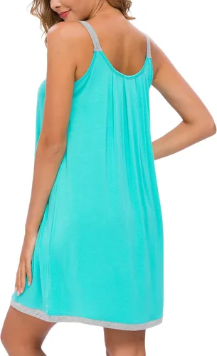 Vista 4 de AVIIER Camisón de algodón suave para mujer, sin mangas, con correa ancha, ropa de dormir completa