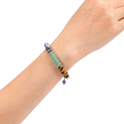 Vista 3 de TOP PLAZA - Pulsera de cuentas de chakras con 7 cristales curativos para yoga, meditación, relajación, ansiedad, para hombre y mujer