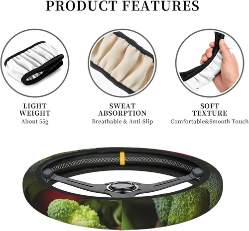 Vista 6 de Nutritious - Funda para volante con estampado de verduras, suave, antideslizante, funda elástica para volante de automóvil, protector universal