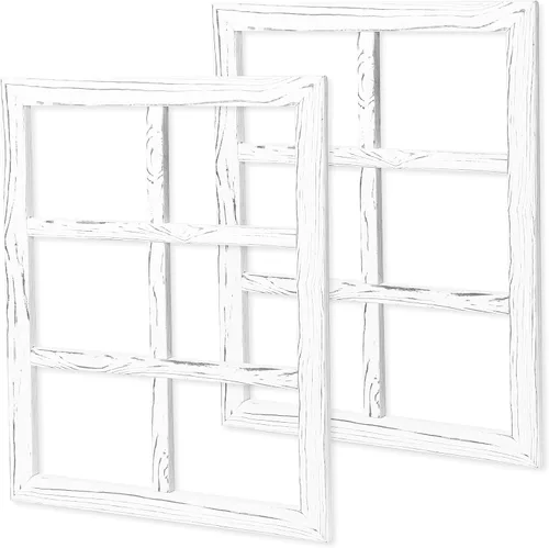 Vista 10 de Ilyapa - Juego de 2 marcos de ventana para decoración de pared, diseño rústico de madera blanca, paneles de ventana estilo casa de campo, 18x22