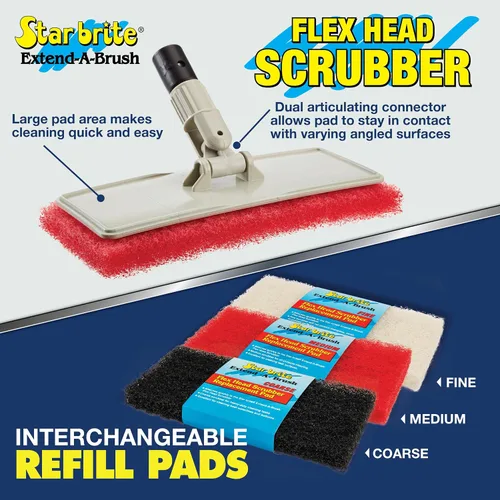 Vista 3 de STAR BRITE Almohadilla de fregado grande con limpiador de cabeza flexible, textura media (rojo) - Se fija al mango de extensión para un alcance