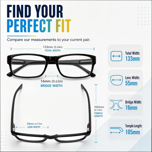 Vista 5 de Boost Eyewear Reading Glasses, Traditional Black Frames, with Spring Loaded Hinges