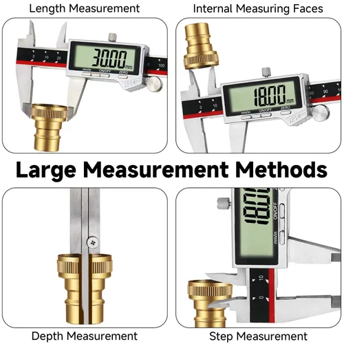 Vista 2 de Calibre digital, herramienta de medición de calibre de acero inoxidable impermeable IP54, pinza Vernier con pantalla LCD enorme, función de apagado
