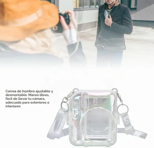 Vista 5 de Funda transparente para mini 12 instantáneos, cámara de película con capacidad para 10 películas en la parte posterior y correa ajustable