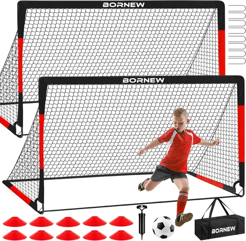 Vista 9 de Portería de Fútbol para Niños para Patio Trasero - Juego de 2 Porterías de 7X5 / 6X4 pies, Redes de Fútbol para Niños Pequeños, Equipo