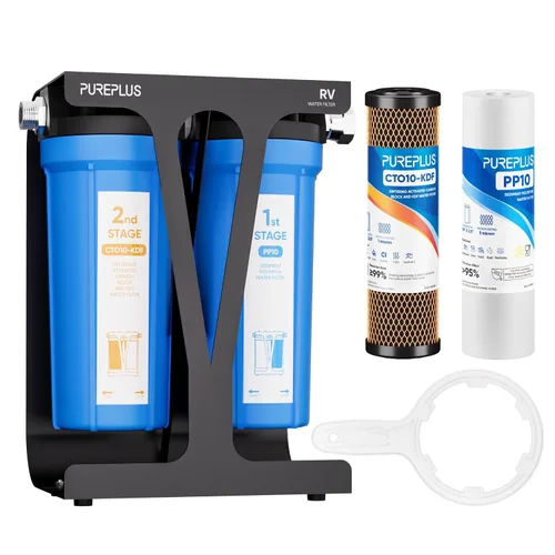 Vista 9 de PUREPLUS - Filtro de agua de doble etapa para RV, KDF/carbono y sedimento