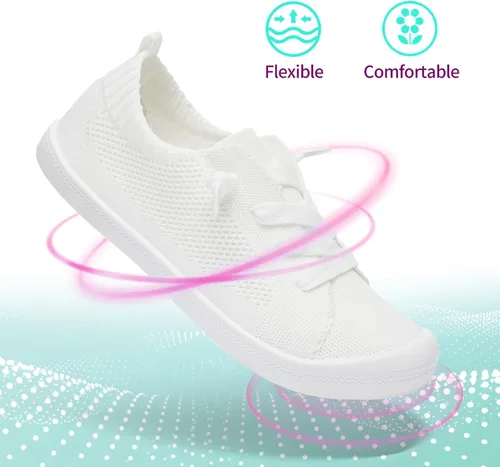 Vista 3 de ALTOCIS Women's Knit Slip On Sneakers Ladies Elastic LowTopFlats Lightweight Breathe Mesh Fashion Sneakers Cute Flying Woven Loafers