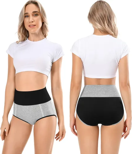 Vista 2 de Ropa interior de algodón de cintura alta para mujer, calzoncillos suaves, cómodos, transpirables, para mujer, paquete múltiple