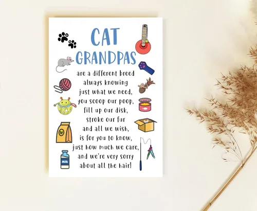 Vista 2 de Yanashop88 Tarjeta del día del padre del abuelo de gato - Tarjeta de gato abuelo - Tarjeta de juguetes para gatos - Tarjetas para amantes