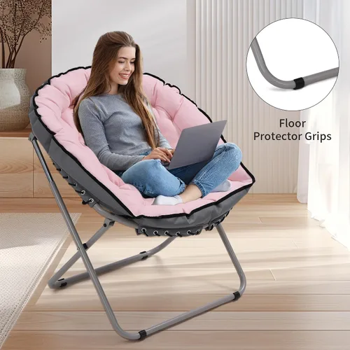 Vista 7 de KROFEM Silla plegable con platillo para sala de estar, acogedora silla circular redonda, ideal para dormitorio, espacios pequeños, salón