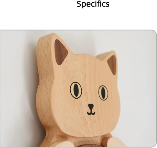 Vista 2 de Reloj de pared de gato con cola oscilante, reloj de pared de madera maciza, funciona con pilas silenciosas, 5 tipos de empalme de madera, para aula