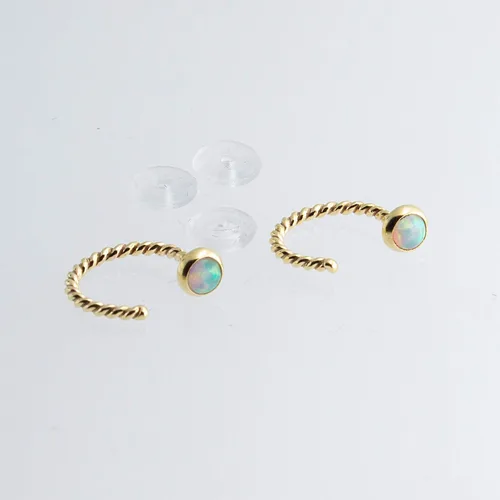 Vista 10 de Half Huggie Gold Hoop Earrings for Girls Women Tiny Cartilage Birthstone Stud Piercing Earring Hypoallergenic Earring Screw Back Dainty Hug Hoops