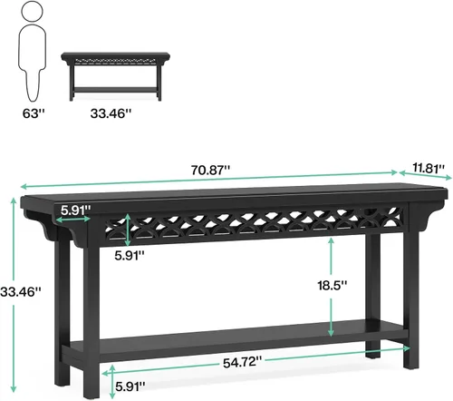 Vista 2 de Tribesigns Mesa Consola Larga de Madera Maciza de 70.8 Pulgadas, Mesa de Entrada Estilo Granja con Almacenamiento, Mesa de Sofá Estrecha Mesa