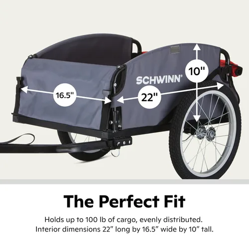Vista 7 de Schwinn Remolque para bicicleta de carga Day Tripper, marco plegable, ruedas de liberación rápida, rojo / gris