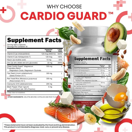 Vista 5 de Clean Nutraceuticals COQ10 200mg Arroz de Levadura Roja Omega 3 Complejo de Magnesio 500mg Niacina Zinc Vitamina K2 D3 - Vitaminas para el Apoyo al