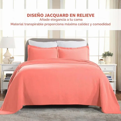 Vista 4 de Superior colcha de una plaza de jacquard y matelasse 100 % algodón de alta calidad, turquesa, individual, Coral, gemelo