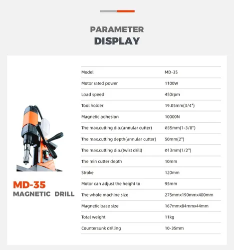 Vista 8 de Perforadoras magnéticas portátiles de 1100 W y cortadores anulares con fuerza magnética de 10000 N y 450 RPM