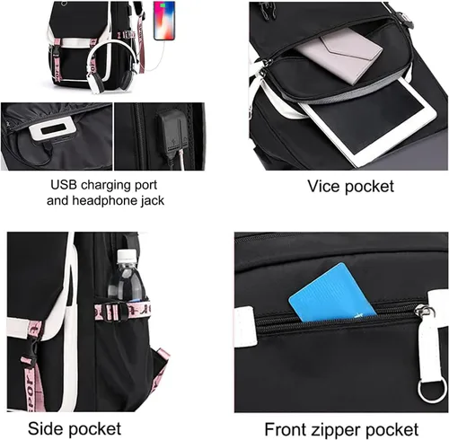 Vista 5 de qxuylmd Mochila Kawaii con colgante de felpa, linda mochila de dibujos animados para escuela secundaria, mochila para estudiantes, 21 litros