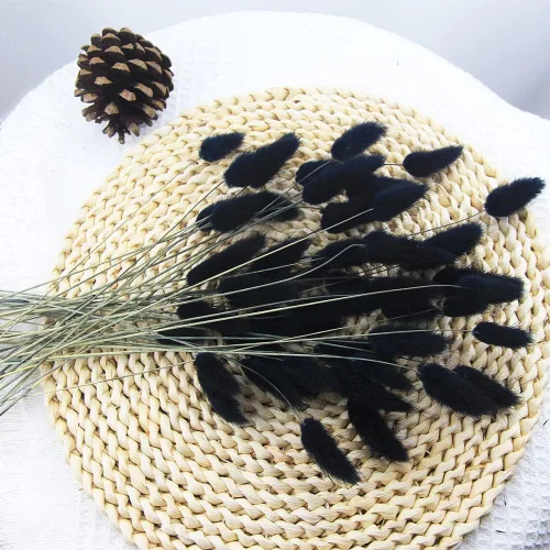 Vista 2 de 60 piezas Flores de Cola de Conejo Secas Hierba Negra de las Pampas Arreglo Floral Natural Seco Flores Secas para Halloween Navidad Decoración Boho