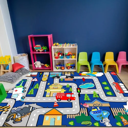 Vista 2 de Alfombra de juego para niños, alfombra de coche para niños, tapete de automóvil con mapa de vida de la ciudad para niños, juguete educativo