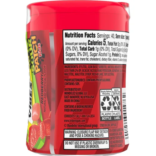 Vista 13 de Trident Vibes SOUR PATCH KIDS Redberry - Goma de mascar sin azúcar, botella de 40 piezas (paquete de 2)