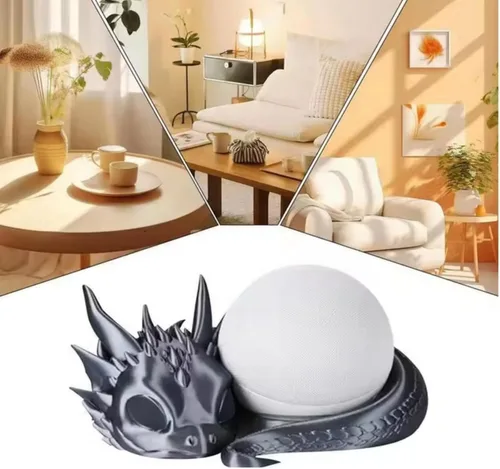 Vista 3 de Dragon - Soporte de altavoz para Echo Dot 4ª/5ª generación, soporte de escritorio impreso en 3D, negro (oro negro)