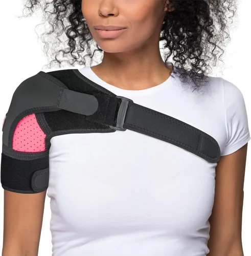 Vista 17 de FIGHTECH Soporte de hombro para manguito rotador desgarrado para hombres y mujeres - Soporte y alivio del dolor (Negro, Extra Pequeño)
