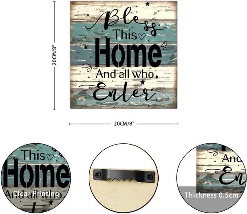Vista 3 de SILYHEART Bless This Home and All Who Enter Wood Framed Sign Wood Wall Art Rustic Family Phrase Home Family Wall Decoration for Home Front Door