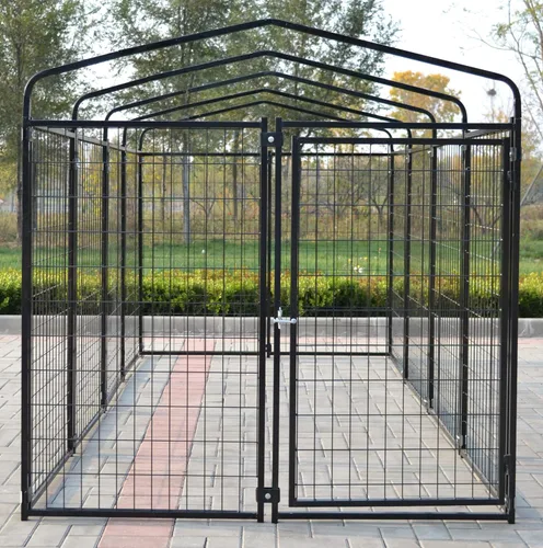 Vista 4 de Nueva Perrera modular para perros, panel de acero soldado resistente, cubierta para mascotas, 5 pies de ancho x 10 pies de largo x 5.5 pies de alto