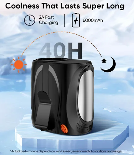 Vista 7 de Ventilador de cintura portátil AI, 6 velocidades de 16000 rpm, flujo de aire turbo fuerte, ventilador personal de refrigeración máxima de 40 horas